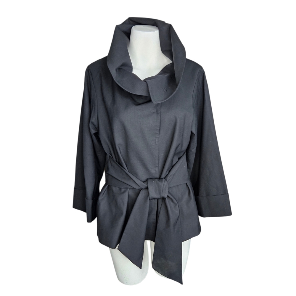 Theory Black Wool‎ Blend Belted Jacket Sz Medium Chic Layer Piece Goth Emo